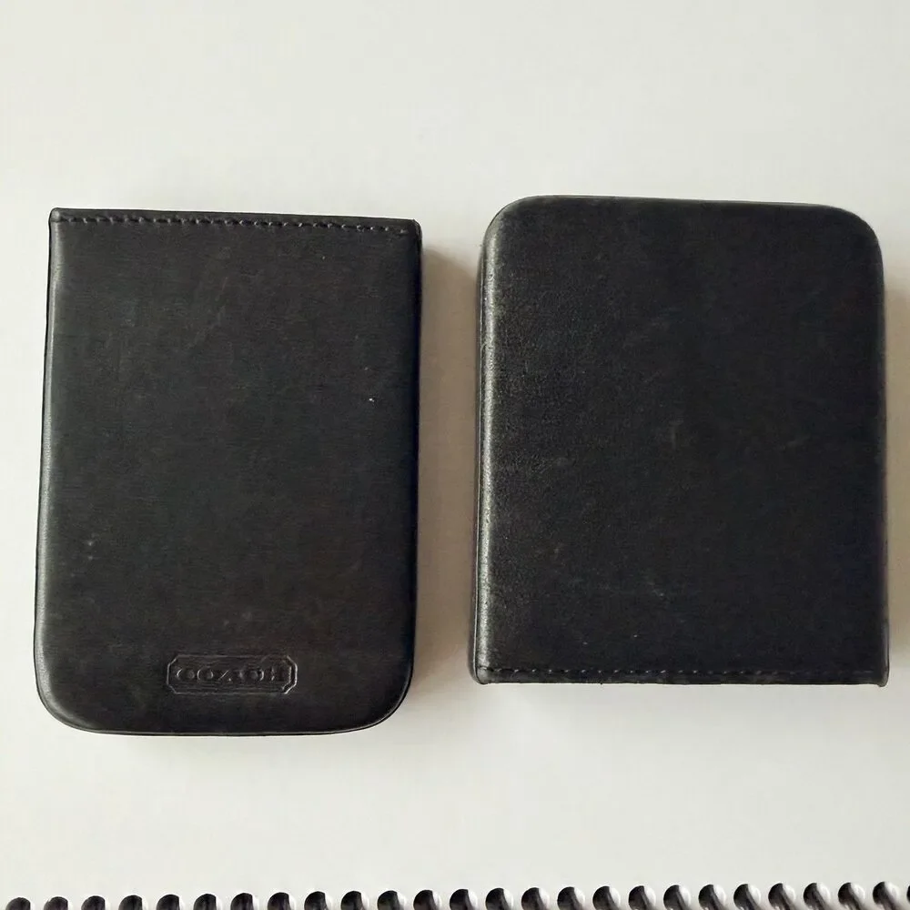 Coach Black Leather 2-Piece Slide Structured Business Card Holder Case Wallet